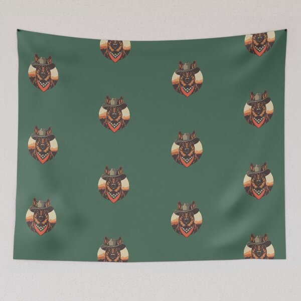 Item preview, Vintage Western German Shepherd Cowboy with Cowboy Hat and American Flag designed and sold by FurryTailThreadsLLC.