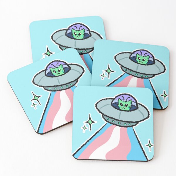 Item preview, Trans Pride Alien Cat UFO designed and sold by retroiso.