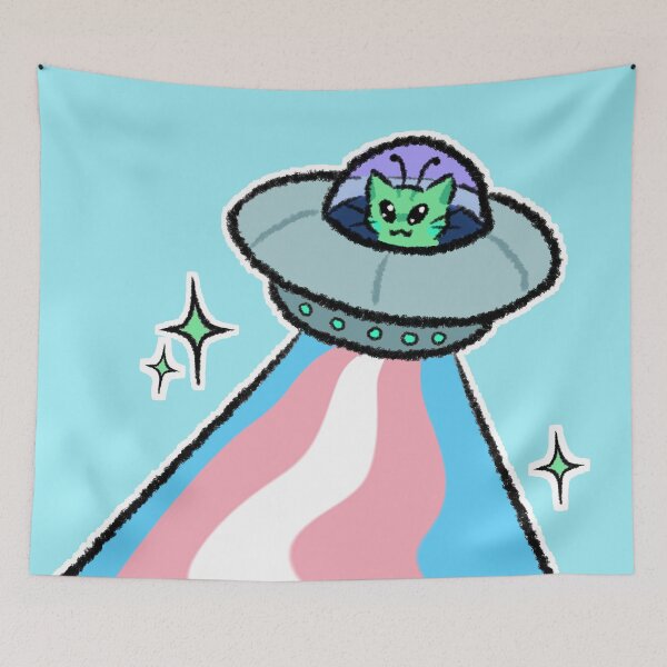 Item preview, Trans Pride Alien Cat UFO designed and sold by retroiso.