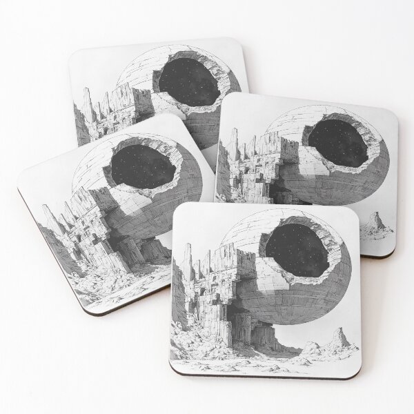 Item preview, Futuristic Ruins with Cosmic Sphere – Sci-Fi Black and White Artwork designed and sold by mliotard.