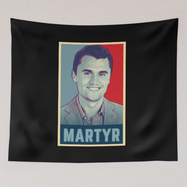 Item preview, MARTYR: CHARLIE KIRK in Red and Blue - ON BLACK designed and sold by Holy Coast Threads (Formerly ChristianFlower).