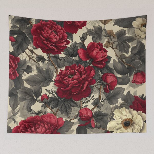 Item preview, Ebony Peonies – Elegant Vintage Floral Pattern designed and sold by Guesso.