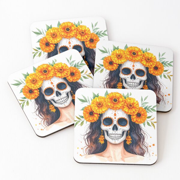 Item preview, SKULL WITH CROWN OF YELLOW FLOWERS designed and sold by cubiask.