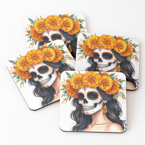 Item preview, SKULL WITH CROWN OF YELLOW FLOWERS designed and sold by cubiask.