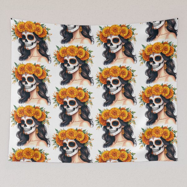 Item preview, SKULL WITH CROWN OF YELLOW FLOWERS designed and sold by cubiask.