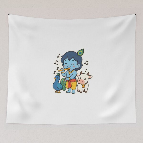 Item preview, Kawaii Sri Krishna Design – Flute, Peacock & Cow designed and sold by OsasChild.