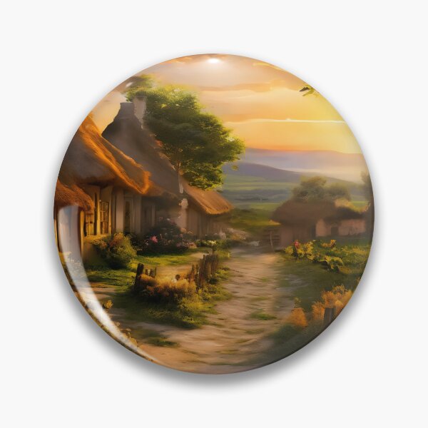 Item preview, A Golden Welcome Home - Warm Sunset in a Rustic Cottagecore Village designed and sold by Luminari Creations.