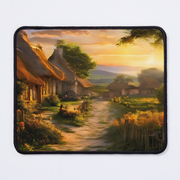 Item preview, A Golden Welcome Home - Warm Sunset in a Rustic Cottagecore Village designed and sold by Luminari Creations.