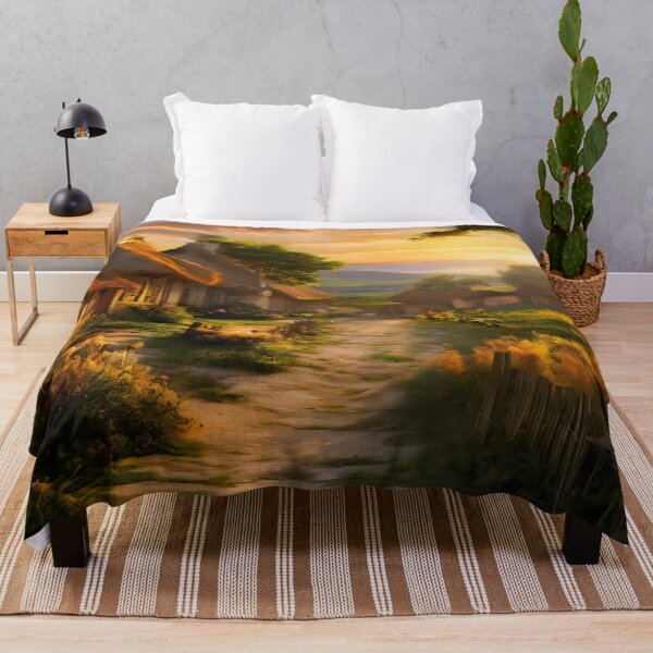 Item preview, A Golden Welcome Home - Warm Sunset in a Rustic Cottagecore Village designed and sold by Luminari Creations.