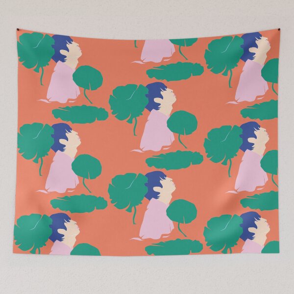 Item preview, Contemplation in Bloom — Stylized Portrait with Tropical Leaves designed and sold by NicolaZhukov.