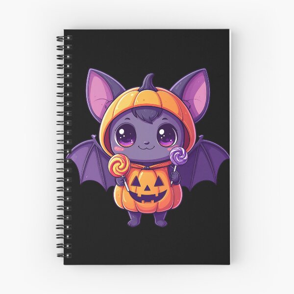 Item preview, Cute bat character in pumpkin costume holding lollipops celebrates Halloween at night designed and sold by ShopThousand.