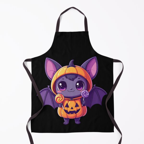 Item preview, Cute bat character in pumpkin costume holding lollipops celebrates Halloween at night designed and sold by ShopThousand.