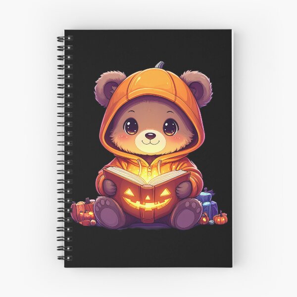 Item preview, Cute bear in pumpkin hoodie reading a book during Halloween festivities surrounded by autumn decorations designed and sold by ShopThousand.