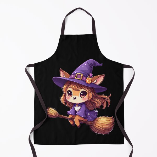 Item preview, Cute fox girl in a purple witch hat flying on a broomstick with a magical broom during Halloween festivities designed and sold by ShopThousand.