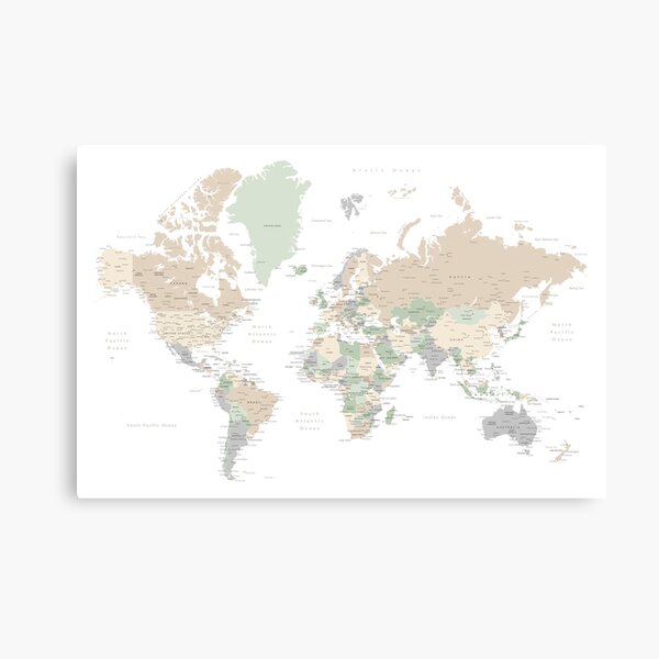 Detailed world map with cities, "Anouk" Canvas Print