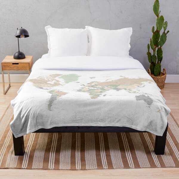 Detailed world map with cities, "Anouk" Throw Blanket