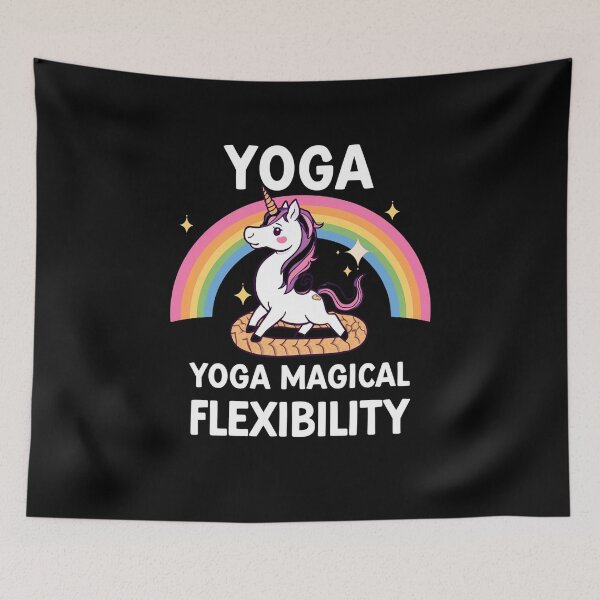 Item preview, Unicorn doing yoga pose and rainbow aura shining, Magical Flexibility 3 designed and sold by Neon G.