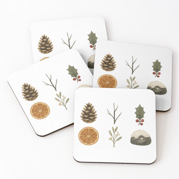 Item preview, Wabi sabi winter elements featuring pine cone, orange slice, holly, isolated, AI generated designed and sold by dvoevnore.