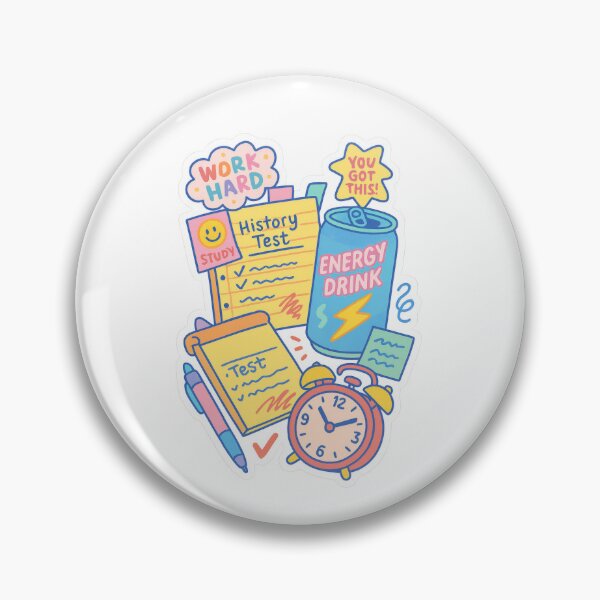 Item preview, Back to school items including energy drink, history test, clock, and notes, AI Generated designed and sold by dvoevnore.