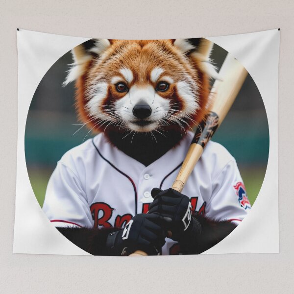 Item preview, red panda baseball player cute colorful design designed and sold by SmashingDeals.
