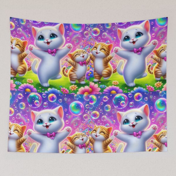 Item preview, Joyful Dancing Kittens – Among Iridescent Bubbles and Flowers designed and sold by EmeraldeaArt.