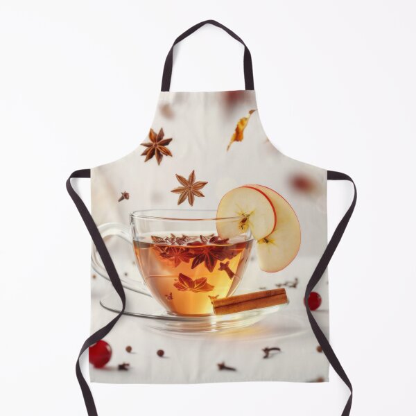 Item preview, Autumn tea with apple slices, cranberries, spices, falling ingredients in cup, AI generated designed and sold by dvoevnore.