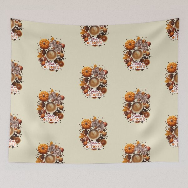 Item preview, Hello October – Cozy Pumpkin Coffee Autumn Design designed and sold by Medeea Publishing.