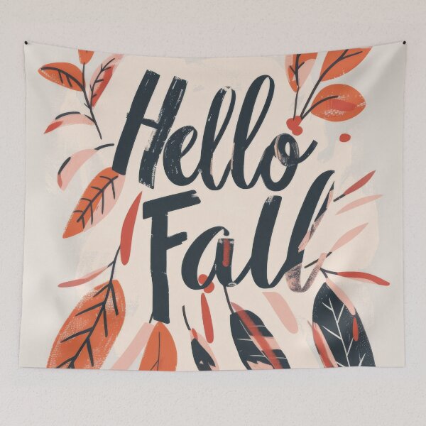 Item preview, Autumn greeting card with colorful leaves and text hello fall, AI generated designed and sold by dvoevnore.