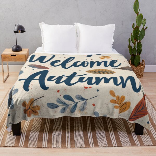 Item preview, Fall greeting card with colorful leaves and text Welcome Autumn, AI generated designed and sold by dvoevnore.