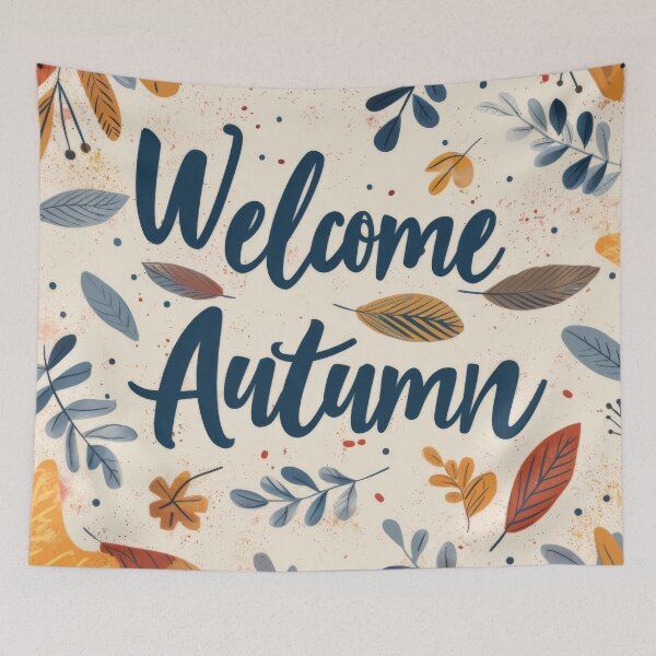 Item preview, Fall greeting card with colorful leaves and text Welcome Autumn, AI generated designed and sold by dvoevnore.