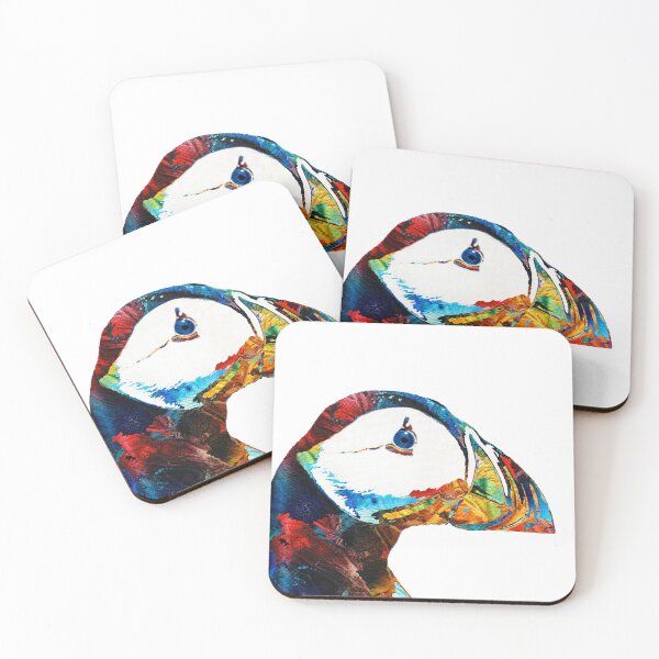 Item preview, Colorful Puffin On White Bird Art designed and sold by Sharon Cummings Art.