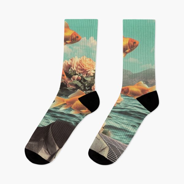 Item preview, Surreal Portrait With Goldfish Flowers And Ocean Background designed and sold by Jirka Svetlik, Studio Illuvision.