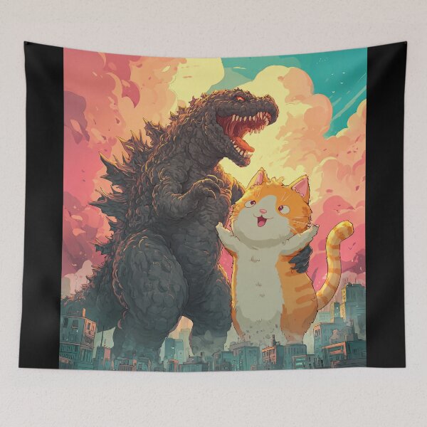 Item preview, Kaiju vs. Giant Cat – Funny Cartoon Monster Design designed and sold by Meiersbeste.
