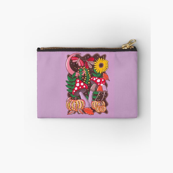 Aperçu de l'œuvre Motif de héros de la saison des couleurs automnales | Lune rose avec champignons, papillons de nuit, citrouilles et feuilles mortes, illustration mystique d'automne créée et vendue par indysign.