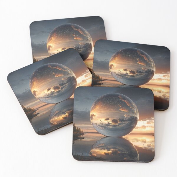 Item preview, Surreal Reflective Sphere With Sunset Clouds Over Lake designed and sold by Jirka Svetlik, Studio Illuvision.