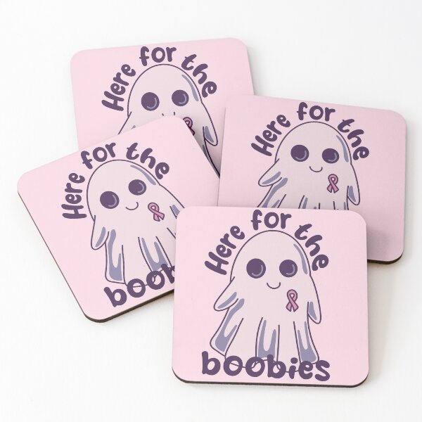 Item preview, Here for the Boobies – Cute Ghost Breast Cancer Awareness Art designed and sold by Feral-by-Elsie.