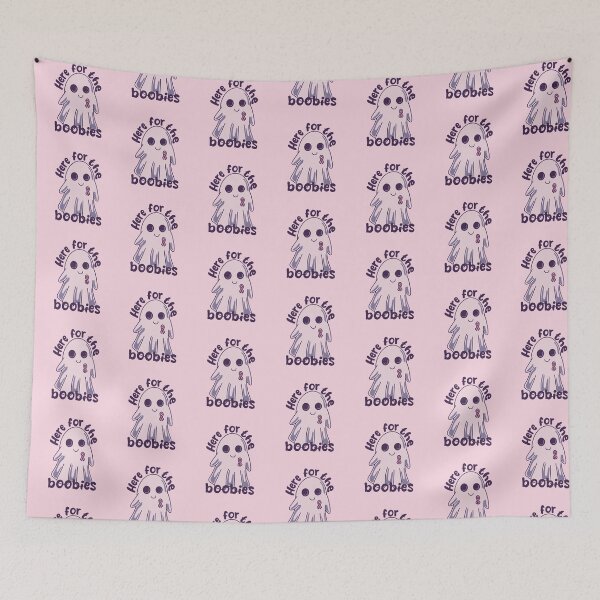 Item preview, Here for the Boobies – Cute Ghost Breast Cancer Awareness Art designed and sold by Feral-by-Elsie.