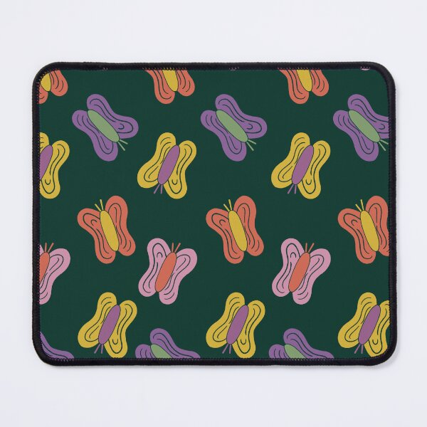 Aperçu de l'œuvre Motif papillon | Papillons orange et roses sur fond vert foncé, illustration botanique moderne créée et vendue par indysign.
