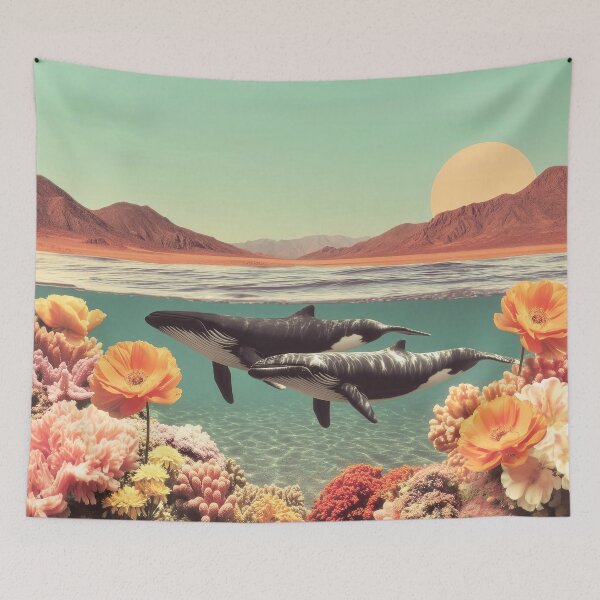 Item preview, Surreal Ocean Scene With Whales Coral And Golden Sunset designed and sold by Jirka Svetlik, Studio Illuvision.