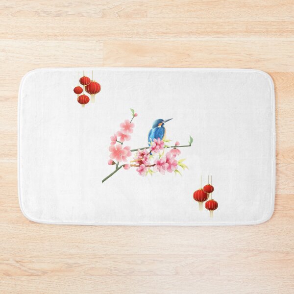 Item preview, Oriental Inspired Cherry Blossoms, Hanging Lanterns and Blue Birds designed and sold by CherWhiteRabbit.