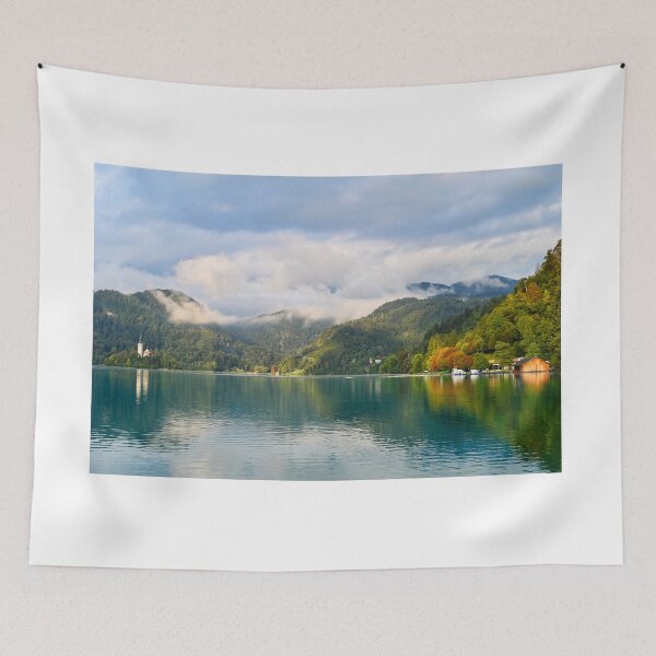 Item preview, Pilgrimage Church of the Assumption of Maria, Lake Bled autumn season landscape, Slovenia designed and sold by goceris.