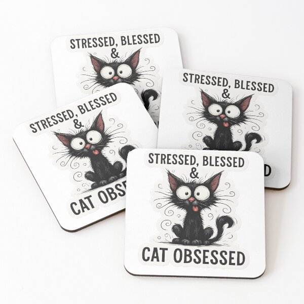 Item preview, Stressed Blessed & Cat Obsessed Funny Black Cat Design designed and sold by Aurora Prints.