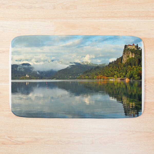 Item preview, Lake Bled with Bled Castle and Pilgrimage Church of the Assumption of Maria,morning landscape, Slovenia designed and sold by goceris.