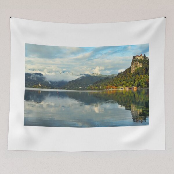 Item preview, Lake Bled with Bled Castle and Pilgrimage Church of the Assumption of Maria,morning landscape, Slovenia designed and sold by goceris.