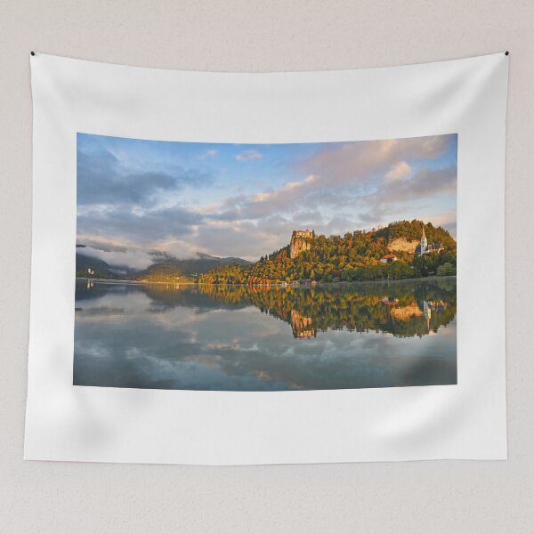 Item preview, Lake Bled with Bled Castle and Pilgrimage Church of the Assumption of Maria,landscape, Slovenia designed and sold by goceris.