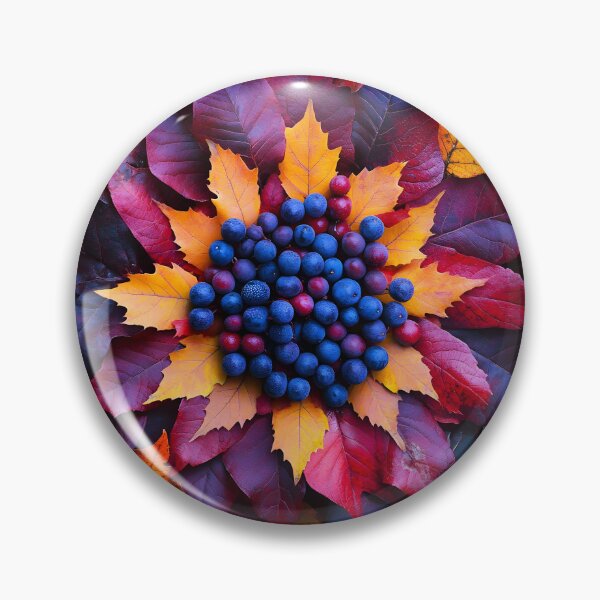 Item preview, Autumn Nature Mandala – Reddish and Yellow Leaves with Blueberries designed and sold by EmeraldeaDesign.