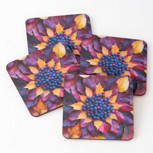 Item preview, Autumn Nature Mandala – Reddish and Yellow Leaves with Blueberries designed and sold by EmeraldeaDesign.