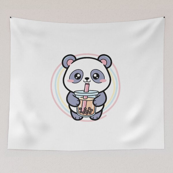 Item preview, Cute Kawaii Panda with Bubble Tea – Pastel Anime Style Chibi Animal Illustration designed and sold by Stellar Whiskers.