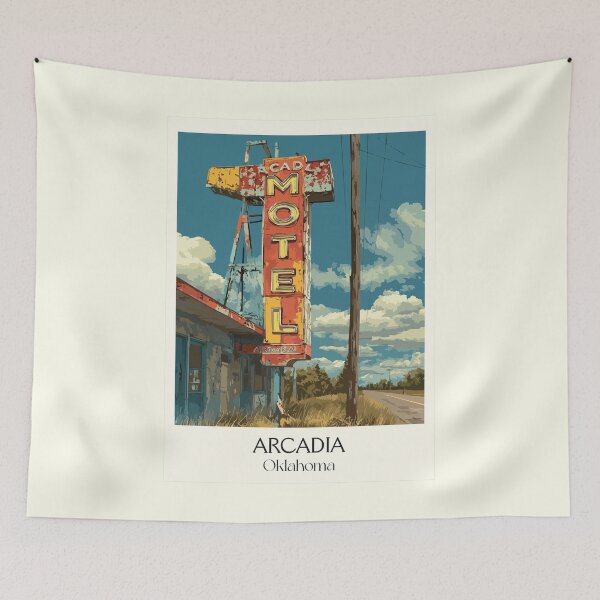Item preview, Arcadia Oklahoma Vintage Travel Poster | Route 66 Roadside Art Print | Retro Landmark Decor designed and sold by TuncGK.