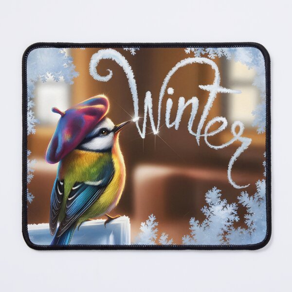 Item preview, Winter Bird Painter – Cute Fantasy on Frosted Window designed and sold by EmeraldeaDesign.